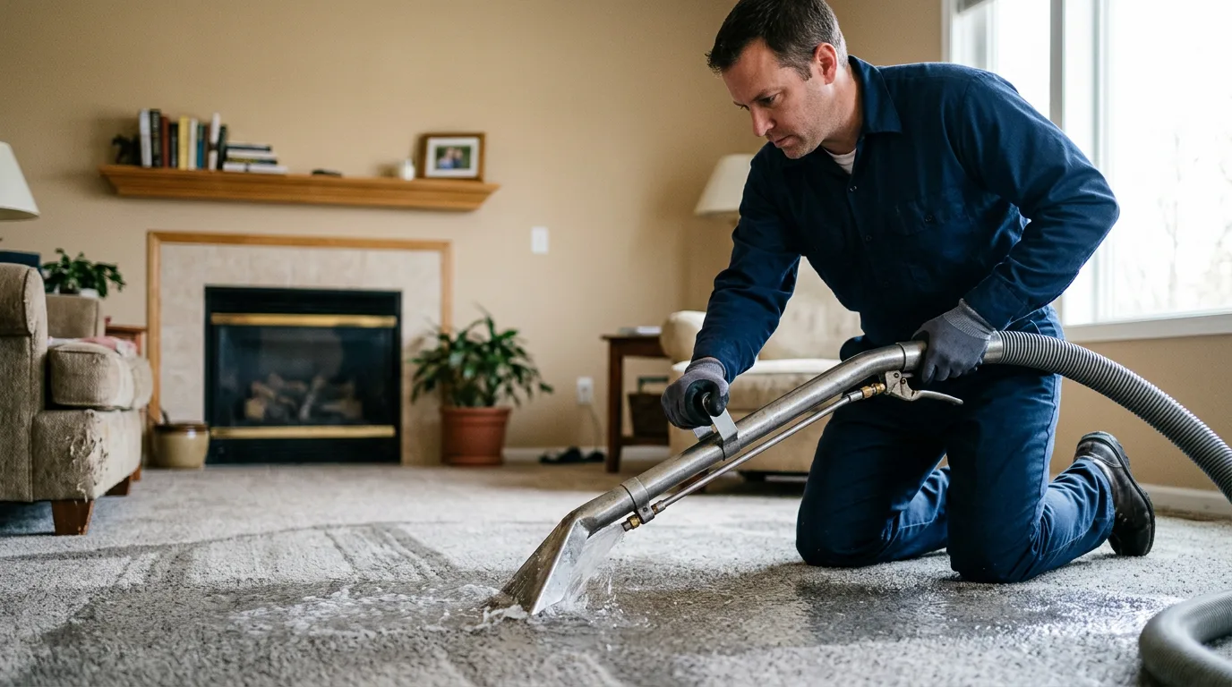 Water damage restoration technician working near Rutland, OH